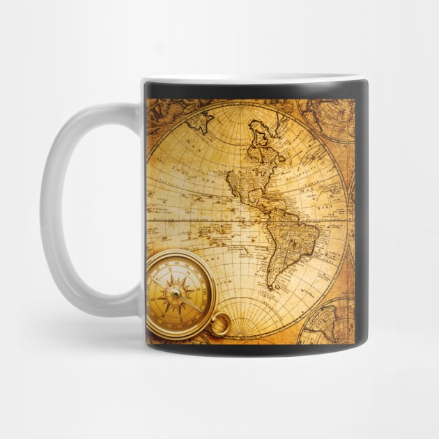 Vintage Beautiful Abstract Old Compass on Vintage Map 1746 by Darksavage